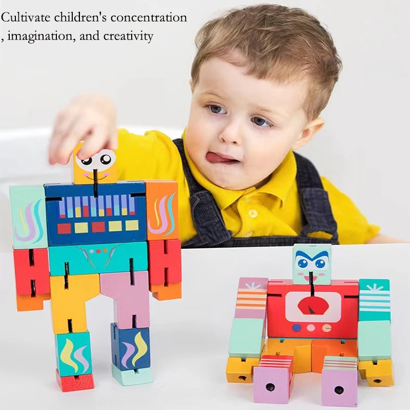 Solid Wood Elastic Versatile Robot Magic Cube Children's Intelligence and Brain Exercise Children Educational Toys Cagic Cube