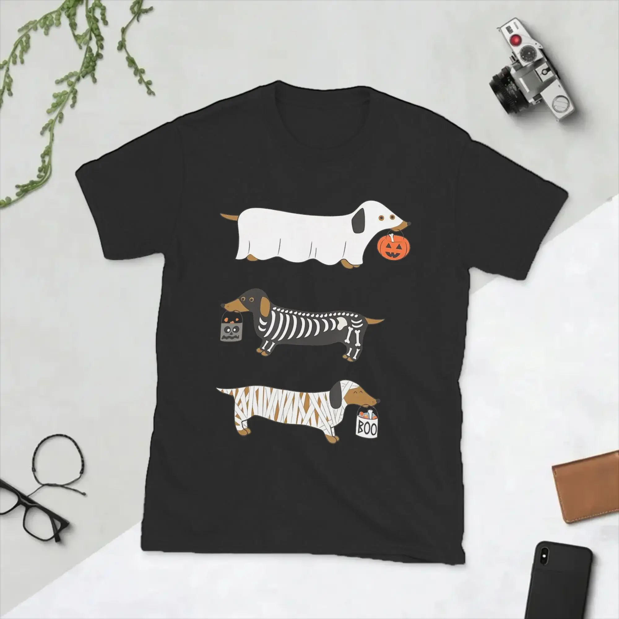Cartoon Dachshund Halloween T Shirts Men Cotton Novelty T-Shirts Round Collar  Tee Shirt Short Sleeve Clothes Graphic
