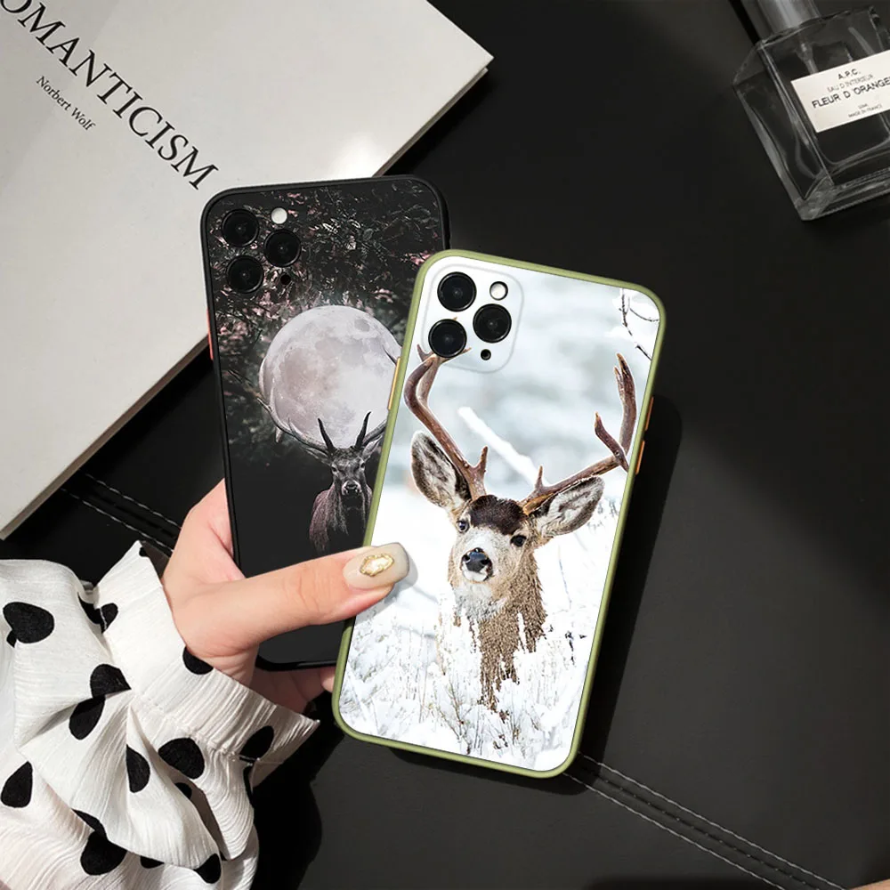 Phone Case For iPhone 16 Plus 15 Pro Max 14 7 8 Plus XR SE 11 12 13 Mini X XS 16Pro Snow Deer Leopard Black Translucent Cover