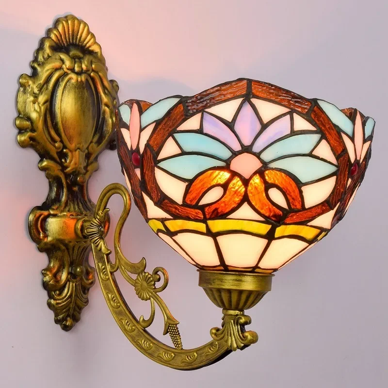 American Countryside Bedhead Corridor Sunflower Glass Wall Lamp Tiffany Colored Glass Retro Mirror Front Lights