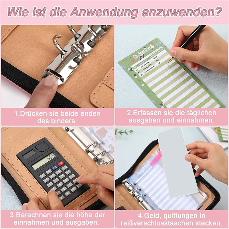Durevole-Pianificatore di budget A6 con calcolatrice Raccoglitore di budget con cerniera Pianificatore di budget realizzato con buste per budget di risparmio di denaro, budget A6