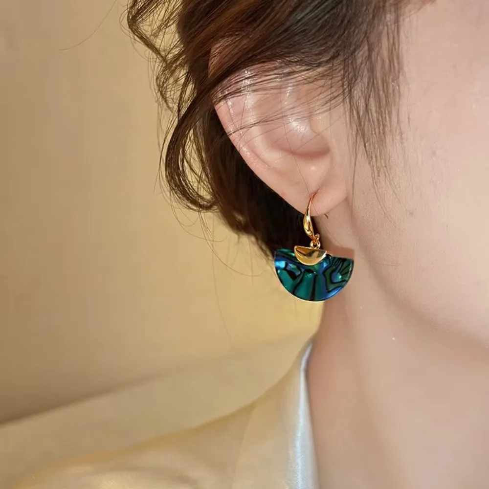 Temperament Colorful Fan-shaped Earrings Exaggerated Geometric Vintage Earrings Smudging Drop Earrings Fashion Accessories