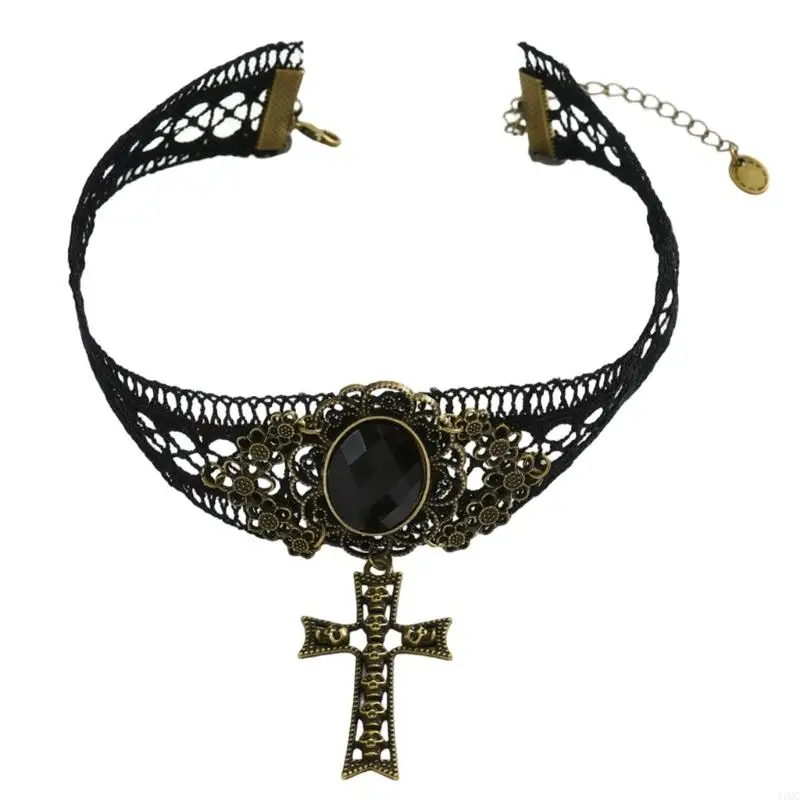 Sophisticated Black Lace Gothic Necklace with Alloy Features Elegant Chokers Accessory for Dateless Appeal