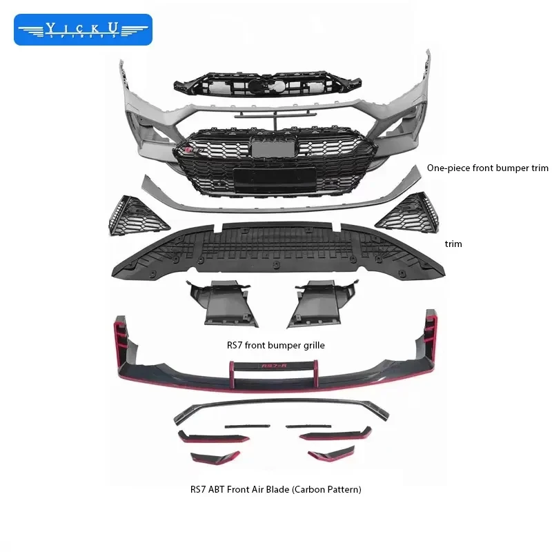 Front bumper honeycomb Grill rear bumper side skirt silver ear mirror shell front shovel for Audis A7 modified RS7 surrounded