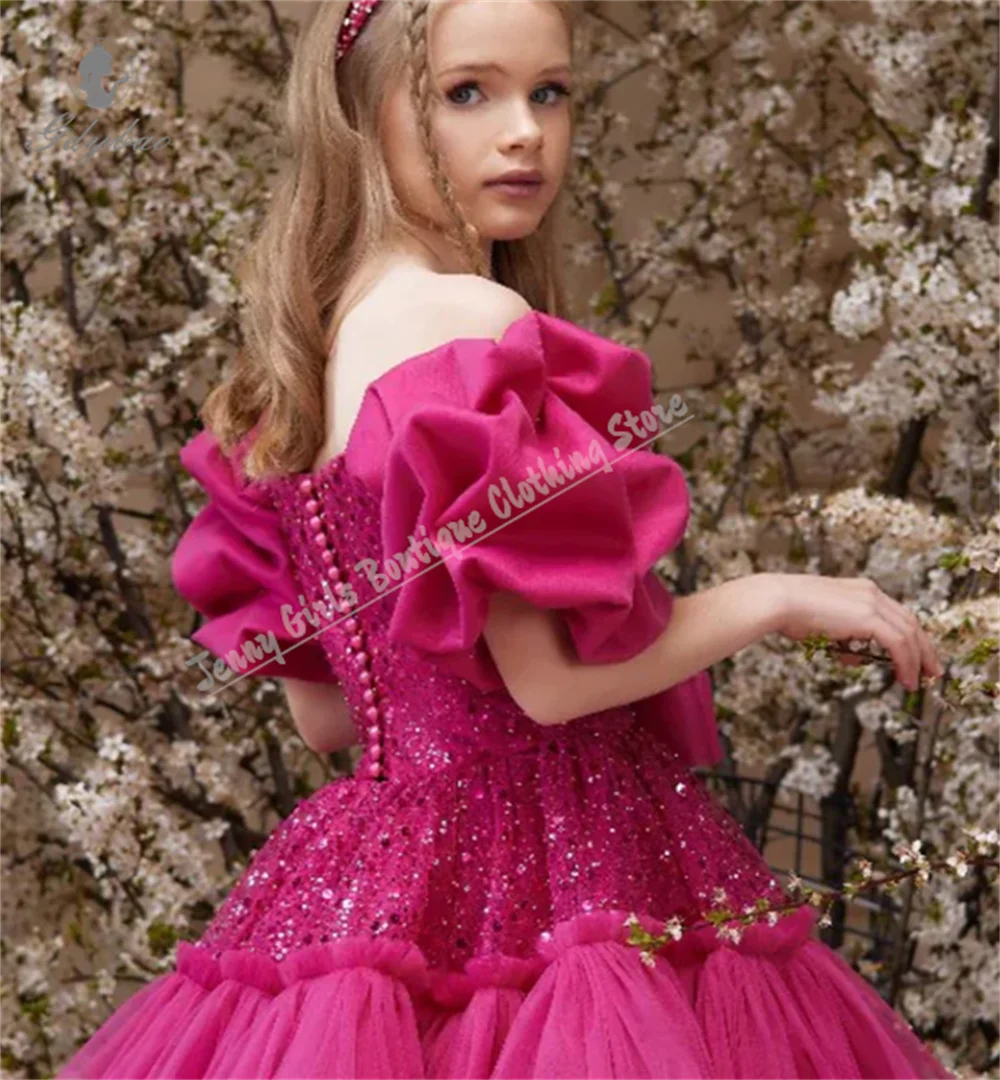 Elegantes Blumenmädchenkleid mit Pailletten für Hochzeit, Party, Festzug, Kinderkommunion, formelle Anlässe, individuelles Kleid für Mädchen