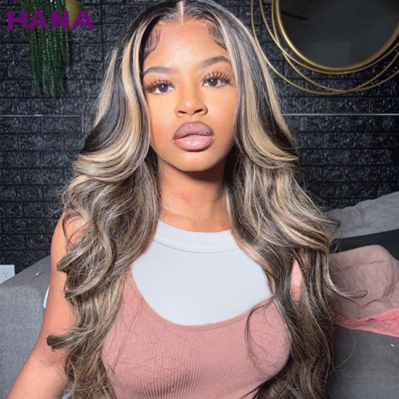 Highlights Blonde Color Body Wave Wig 13X4 13x6 Lace Front Wig Bleached Knots Lace Closure Human Hair Wig For Women 200% Density