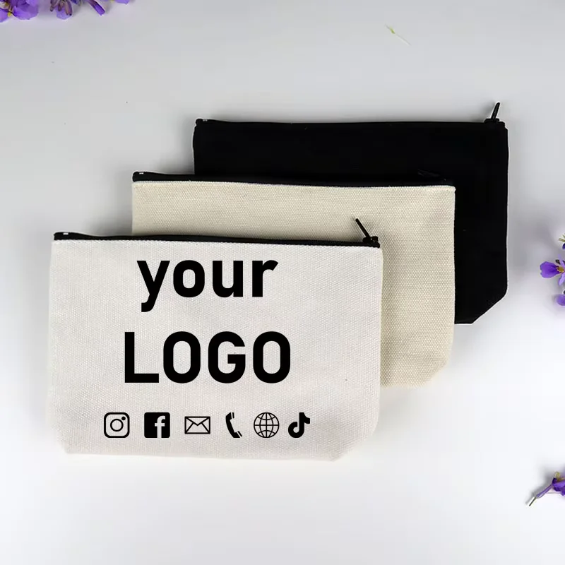 Canvas zipper storage bag stationery document bag money bag cosmetic bag personalized custom size with picture printing logo