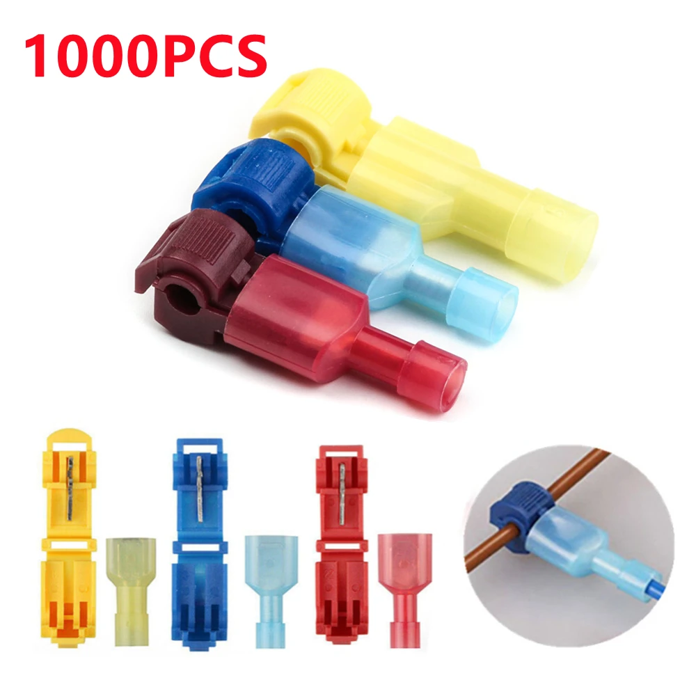 100/500/1000PCS Quick Splice Electrical Connectors T Tap Wire Cable Snap Terminals Crimp Scotch Lock Car Audio Waterproof Kit