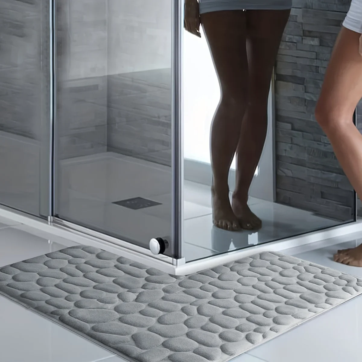 

Shower room L-shaped embossed absorbent foot furry bathroom floor thick non-slip bathroom entrance Rug bathroom