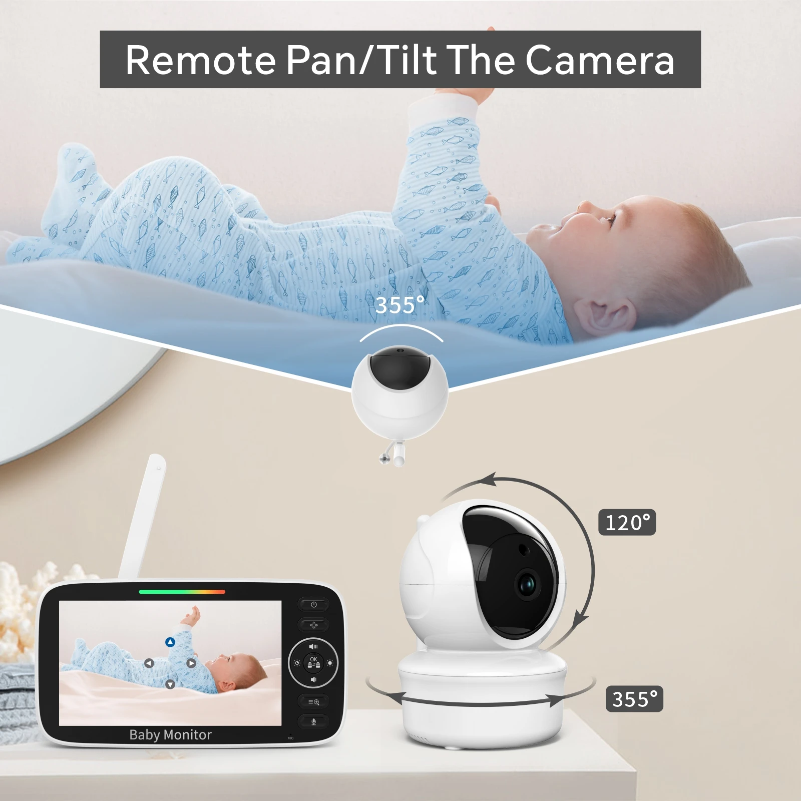 Imagem -03 - Baby Monitor Bateria de 30 Horas Vídeo Pan-tilt-zoom Câmera e Áudio Visão Noturna Vox Babystar5inch hd