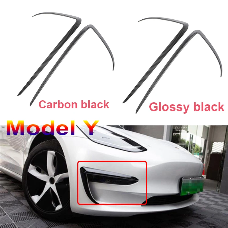 

Glossy Black Front Blade Trim For Tesla Model y 2021 2022 Car Front Blade Trim Light Eyebrow Wind Knife Bumper Cover Sticker