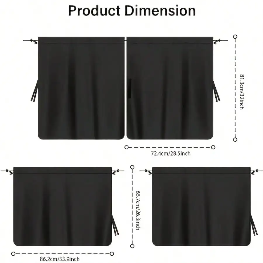 4PC Car Privacy Curtains - 95% Blackout Sunshades W/Adjustable Divider For SUV/Sedan - Privacy Shades For Travel, Camping
