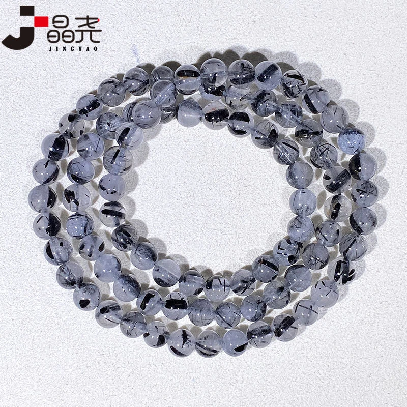 

Rutilated Quartz , Three-Layer Bead Bracelet, 6Mm Smooth Black Jewelry