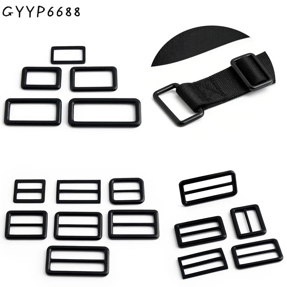 20/50/100PCS Black 25-32-38-51mm Square Metal Webbing Adjuster Buckles For Bag Backpack Strap Dog Collar Pin Buckle Accessories