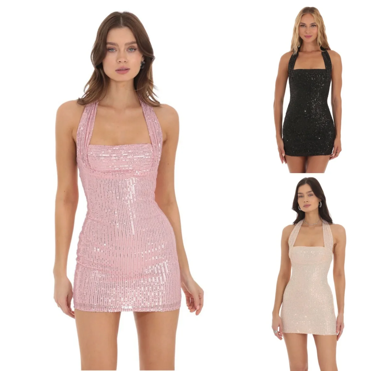 

2026 New Summer Women's Halter Sequin Dress Fashion Versatile Short Dress (2 Colors)
