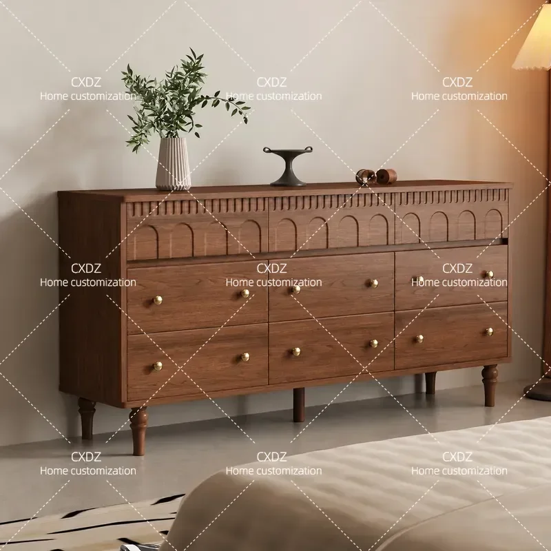 Retro Solid Wood Bucket Cabinet Living Room Storage Nine Drawers Wall Mounted Medium Ancient Style Bedroom Bedside Table Five