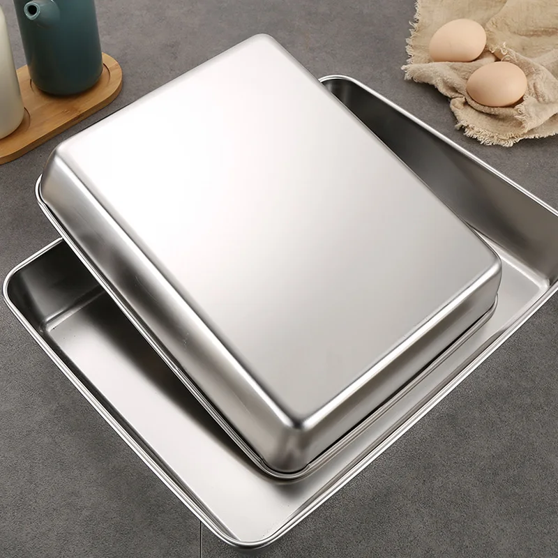 Thicken Deepen Stainless Steel Baking Tray Nonstick Bakeware Cake Bread Pans Food Fruits Storage Trays Plates Kitchen Utensils