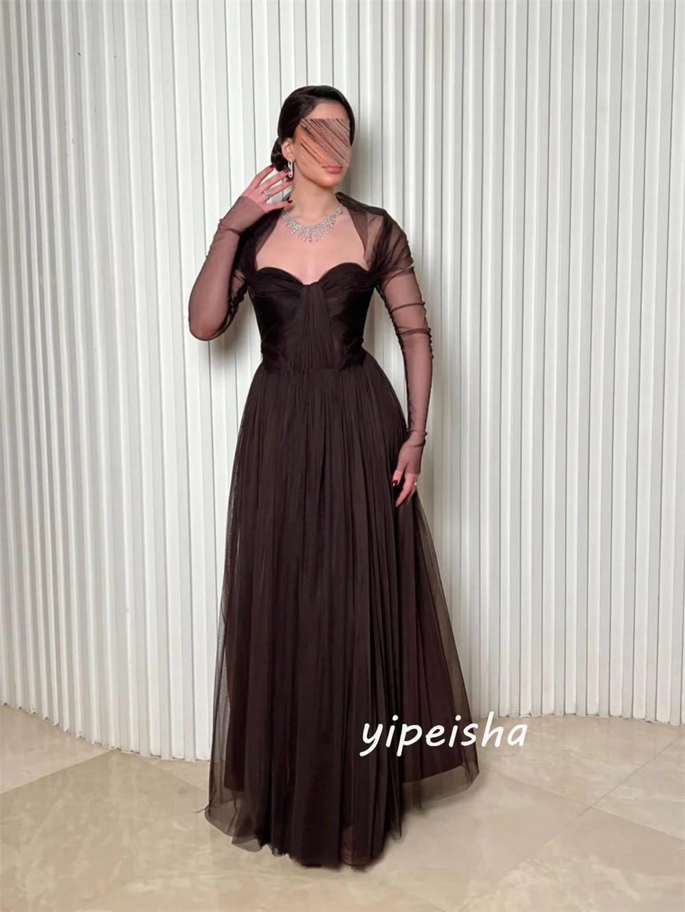Customized Matching Sexy Tulle Pleat Ruched Draped A-line Off-the-shoulder Long Dresses Evening Dresses for Woman image 5