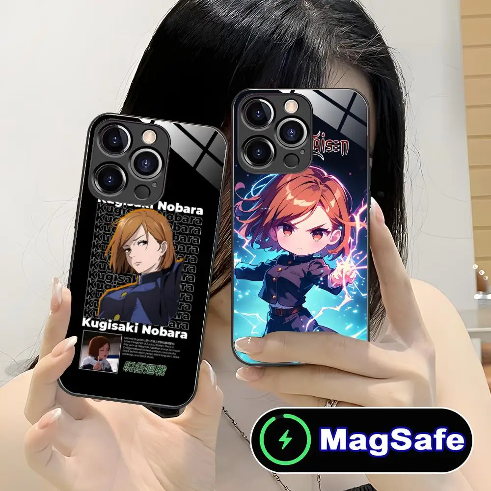 

Чехол для мобильного телефона Jujutsu Kaisen Nobara для iPhone 17, 16, 15, 14, 13, 12, 11 Pro Max Plus Mini MagSafe, стеклянный цветной чехол для мобильных телефонов