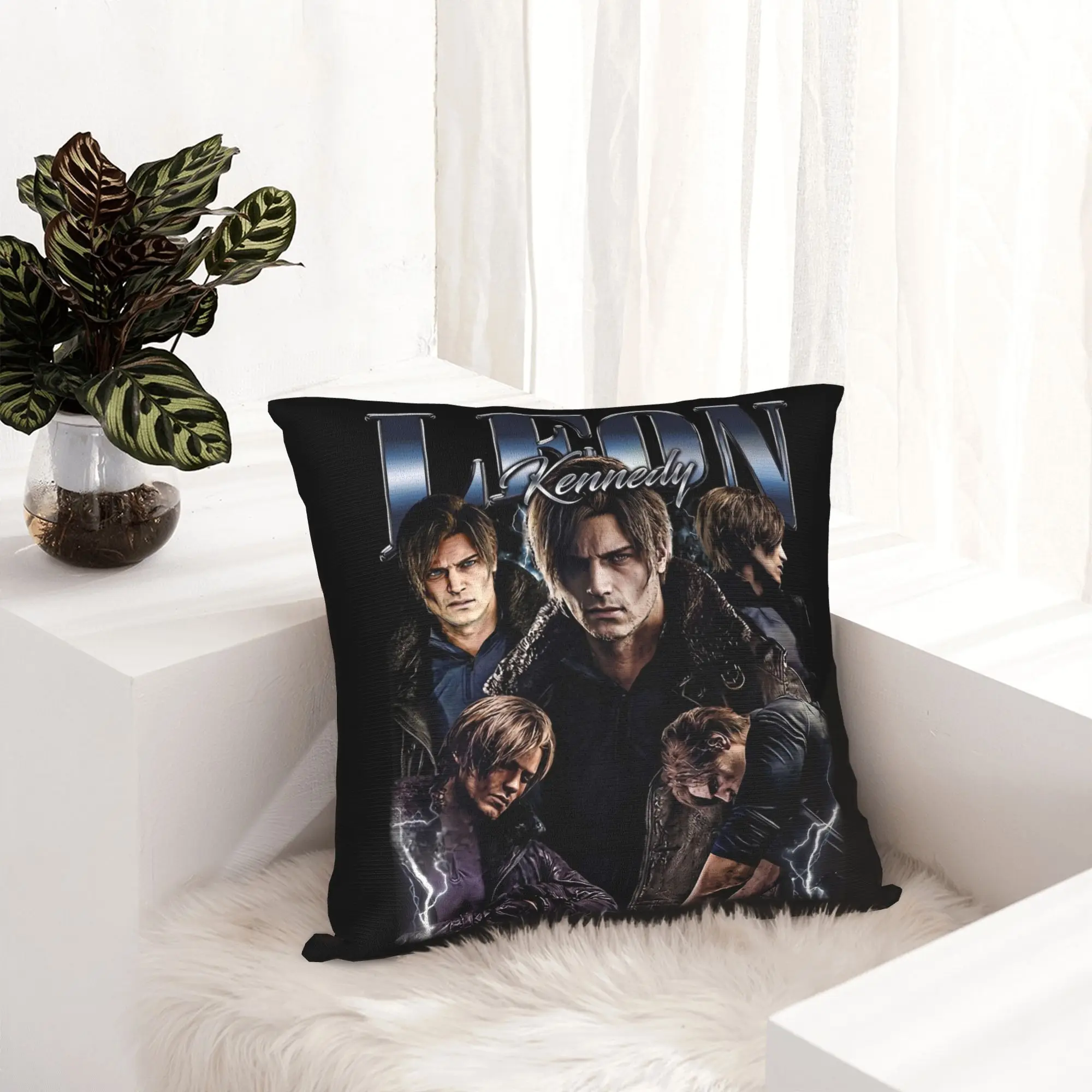Leon Kennedy Vintage Residents Evils Pillowcase Printing Cushion Cover Decorative  Throw Pillow Case Cover Home Zipper 45*45cm