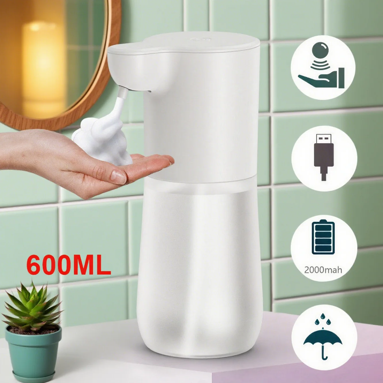 350/600ml Touchless Automatic Sensor Soap Dispenser Foam USB Charging Smart Infrared Sensor Liquid Soap Dispenser Hand Washer