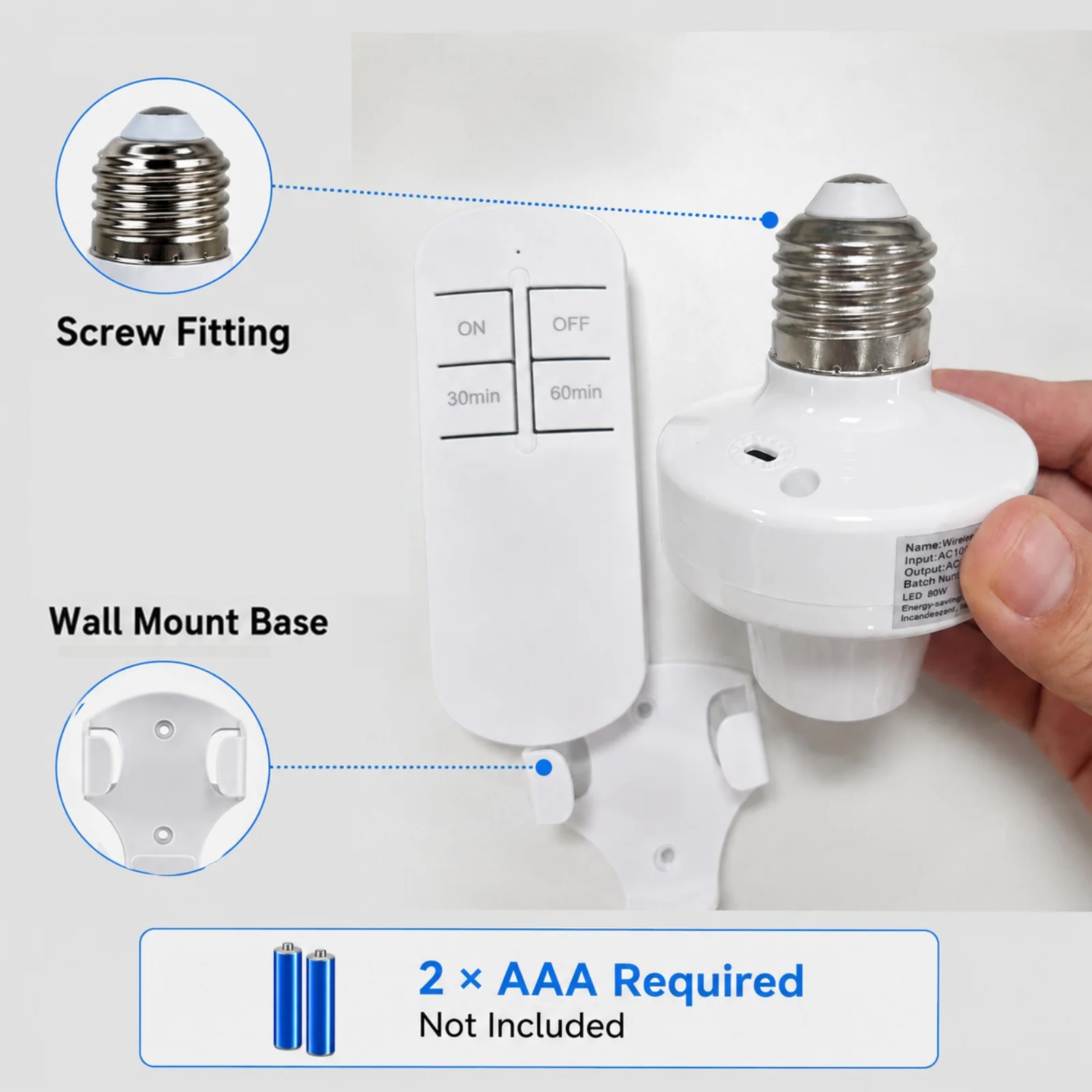 QIACHIP 433MHz Wireless Remote Control Lamp Holder Kit AC 90V 110V 220V Wide Voltage Light Socket E26 E27 Bulb Socket Adapter