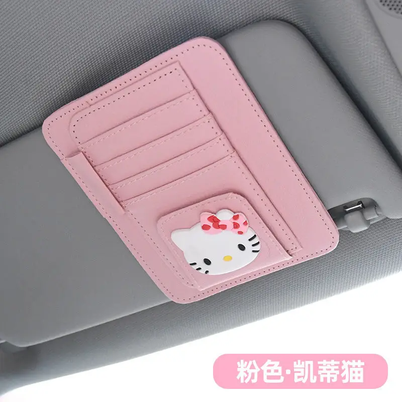 Sanrio Car Sun Visor Eye Clip Storage Bag Card Bag Id Cover Hello Kitty Cartoon Genuine Cute Creative Car Accessories Gift