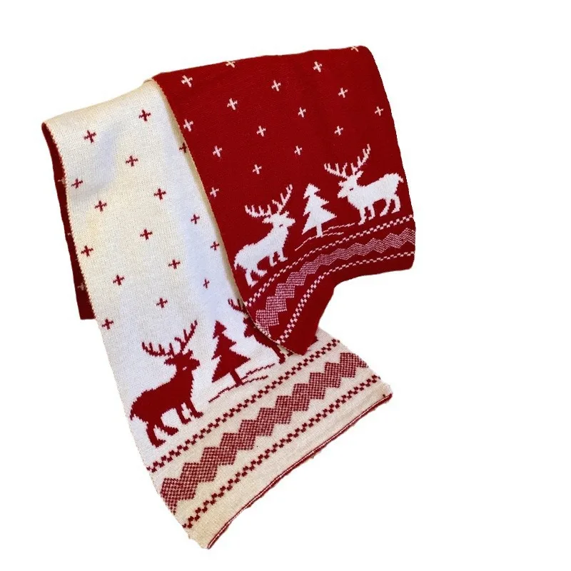 Santa Claus Knitted Red Scarf Women\'s Autumn and Winter Warm Korean Version Student Versatile New Year Gift Scarf Couple