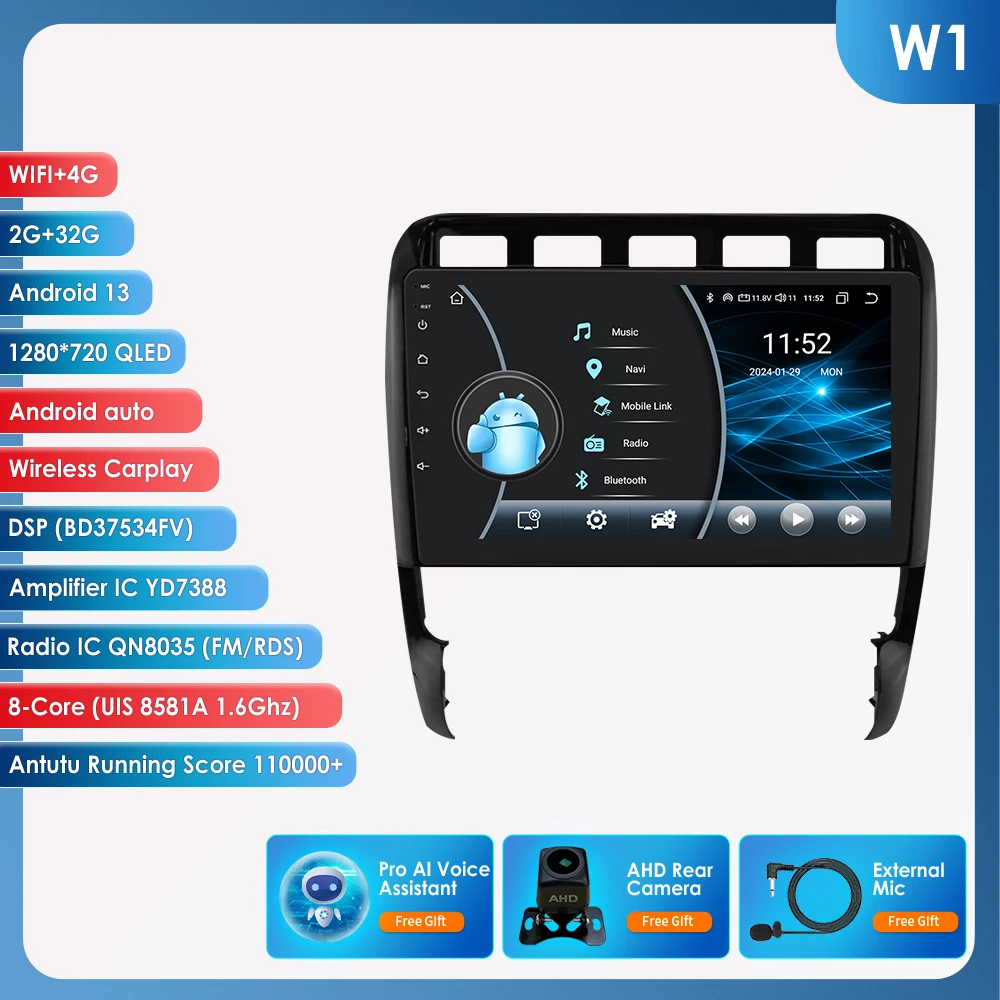 8G 128G CarPlay Android Auto autoradio voor Porsche Cayenne 1 9PA 2002 - 2010 GPS Intelligent Systems Stereo Multimedia autoradio