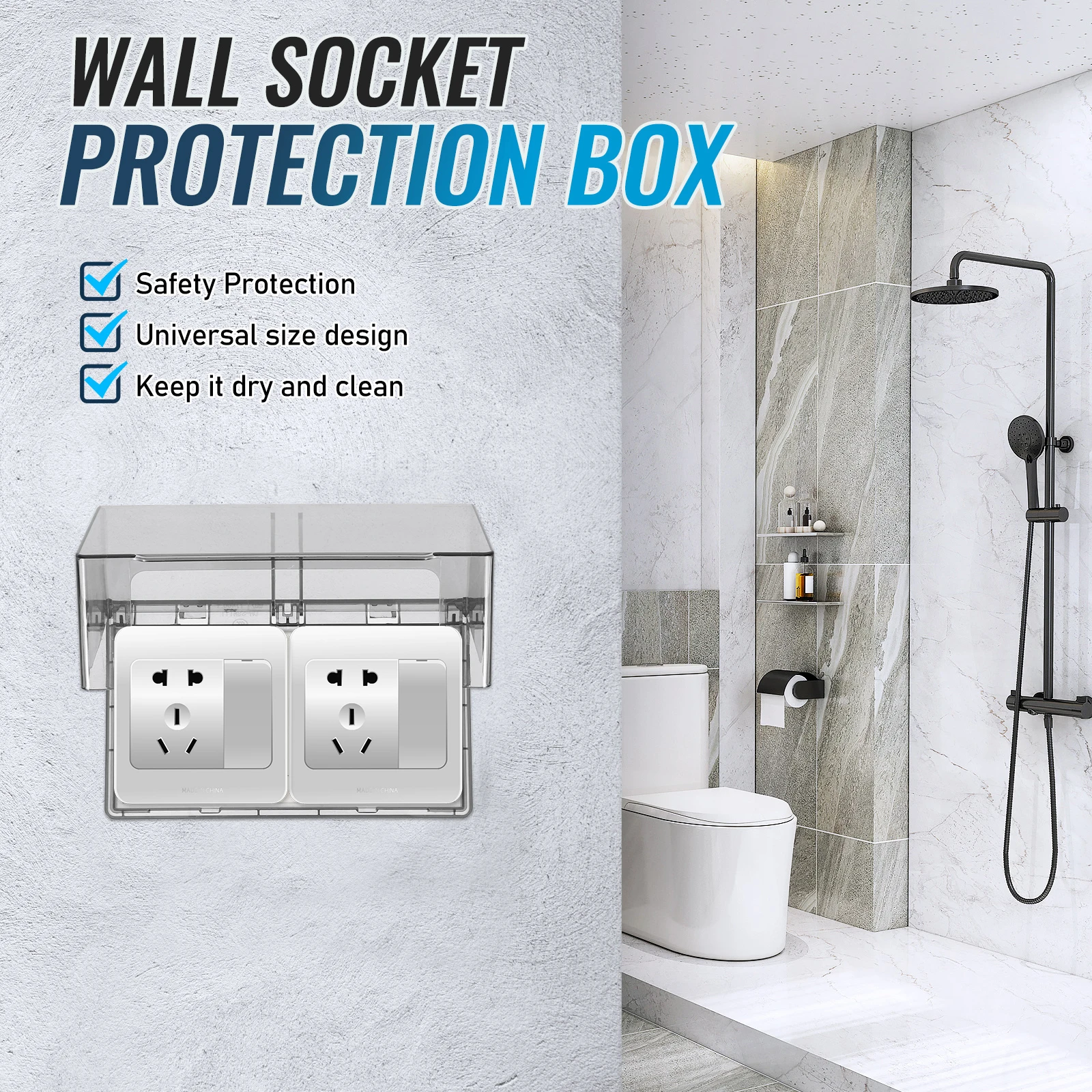 1pc Waterproof Socket Cover Sticky Type Splash-Proof Outlet Box For Kitchen Bathroom Outdoor Double Position Conjoined Socket