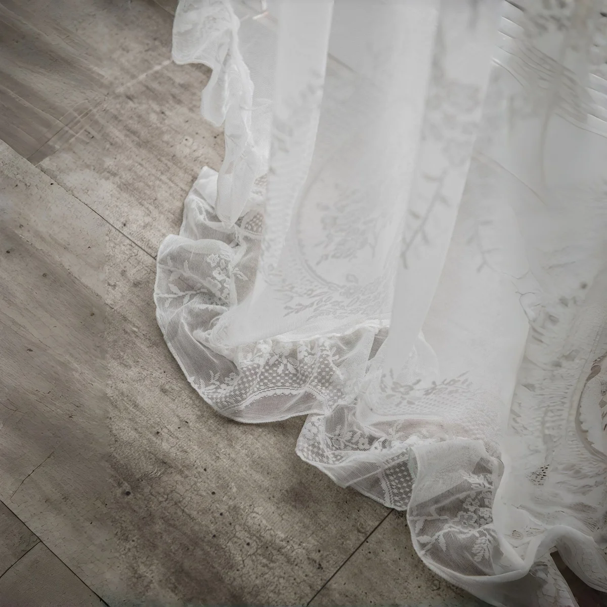 1PC Sheer Curtain, French Lace Trim, Semi-Transparent Window Drapery, Balcony Privacy Screen, Light Filtering, Elegant Home Deco