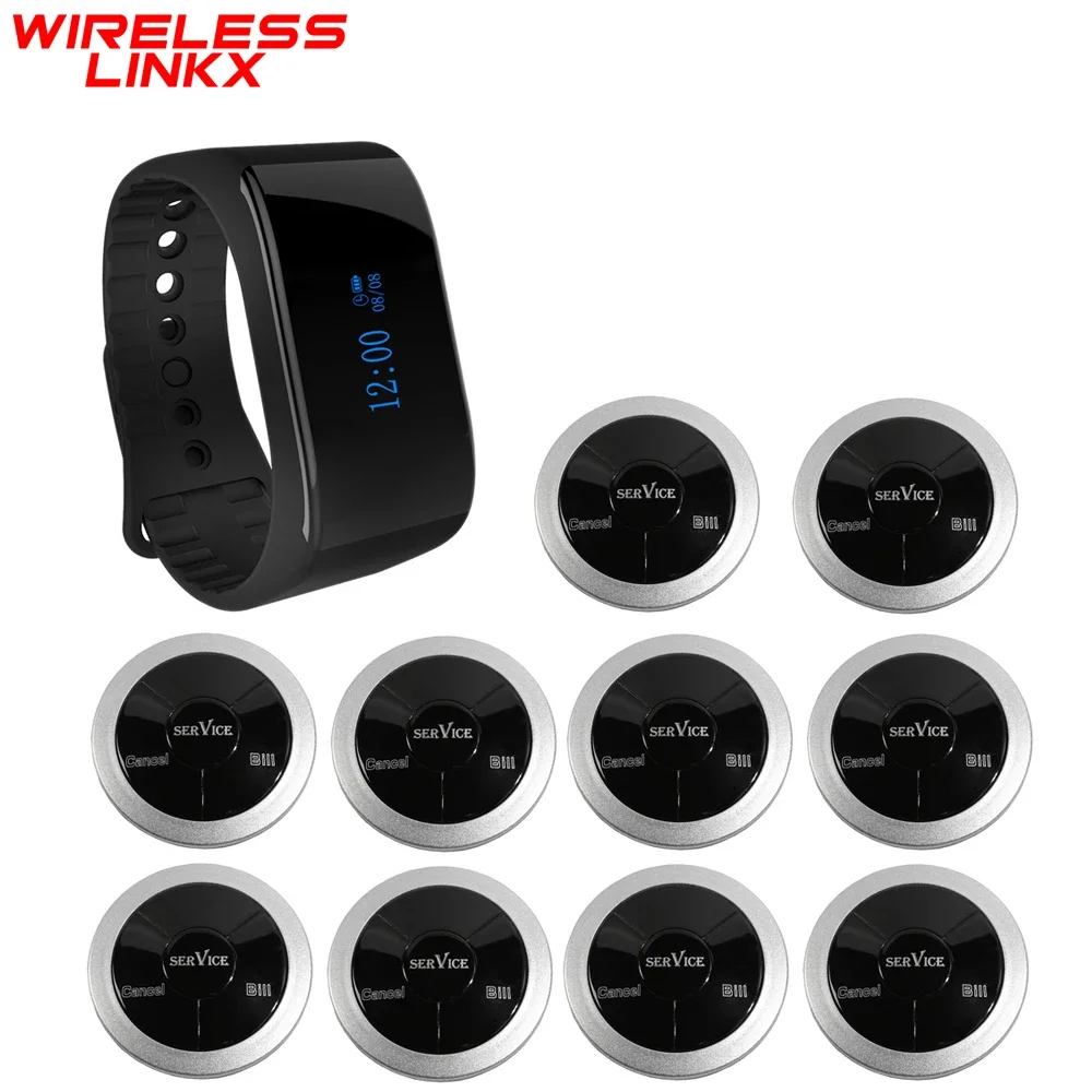 Wirelesslinkx Waterproof Breakproof Wireless Calling Caregiver Hotel Waiter Nurse Wristwatch Paging System with Buzzer