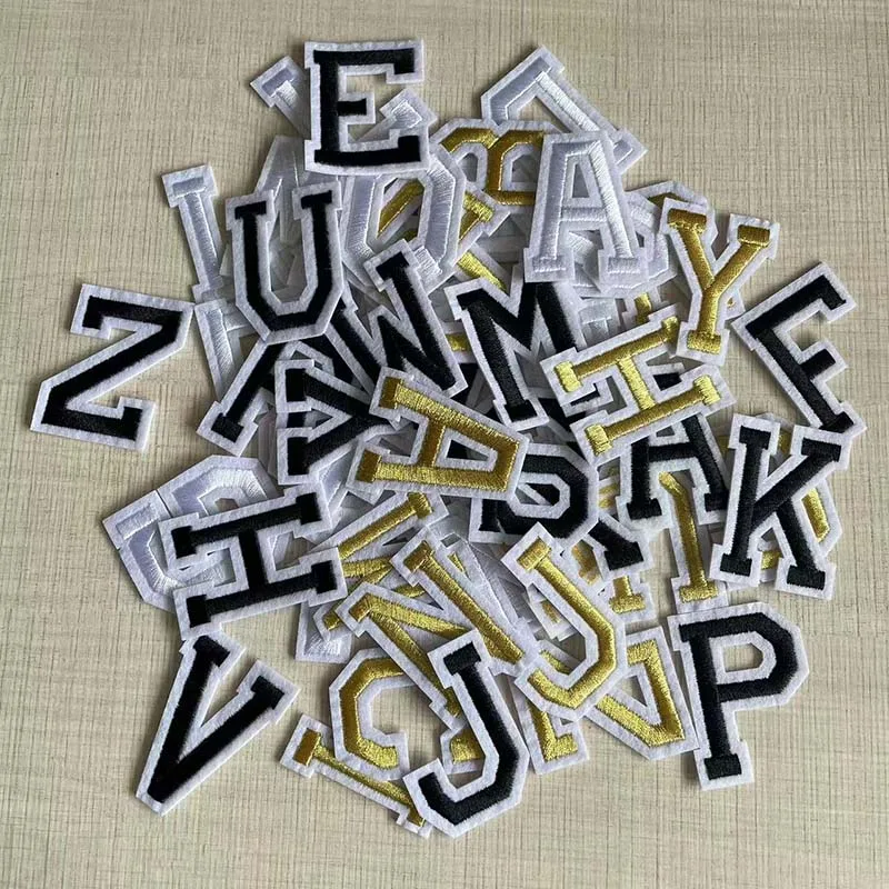 1PCS/A~Z White Alphabet Letter Cloth Patch Thermocollants Embroidery Applique Iron On Fabric Stickers For Clothing,T-Shirt,Hat