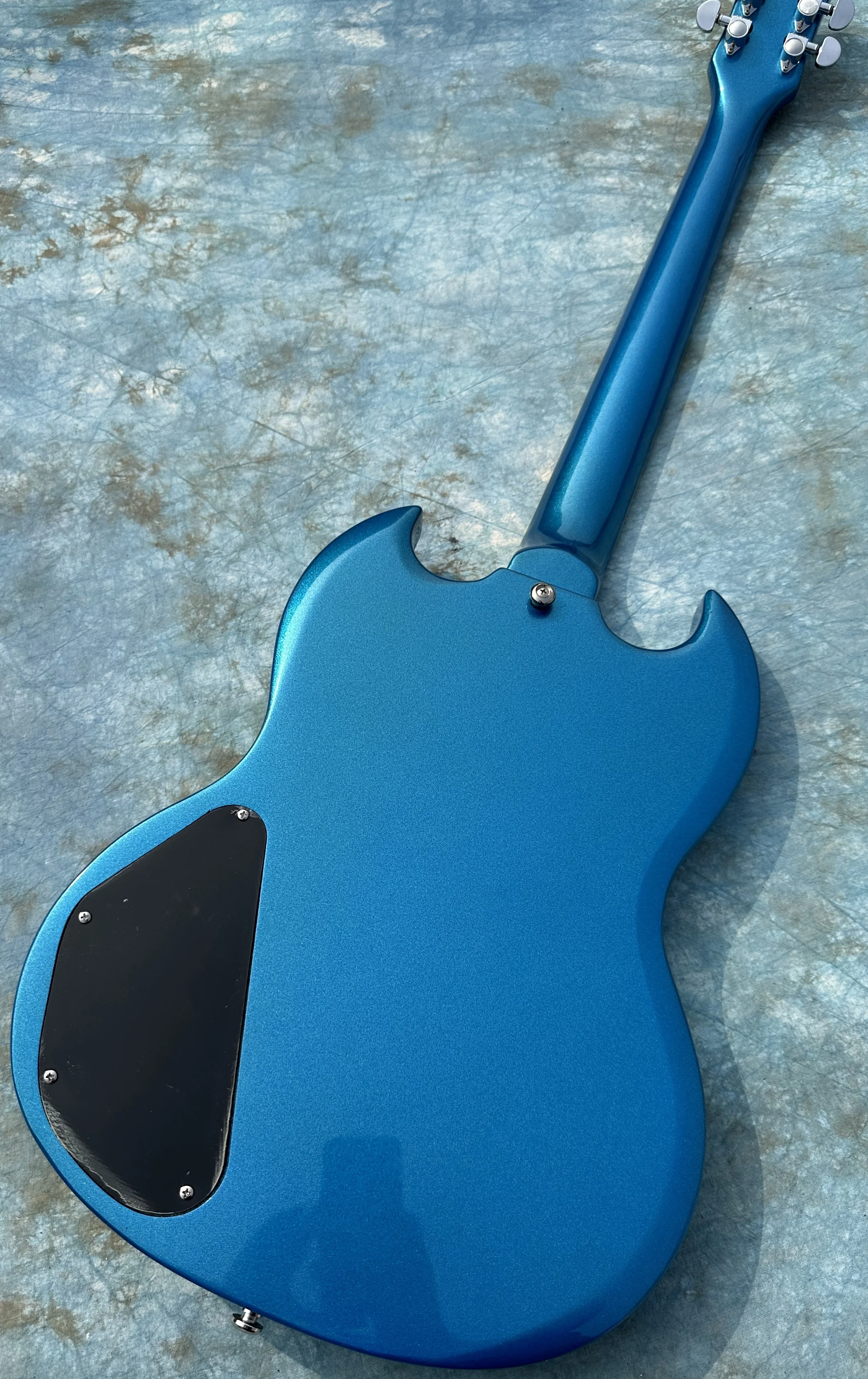 Customized electric guitar, SG electric guitar, Blue silver powder, silver accessories+jazz vibrato，in stock, lightning package