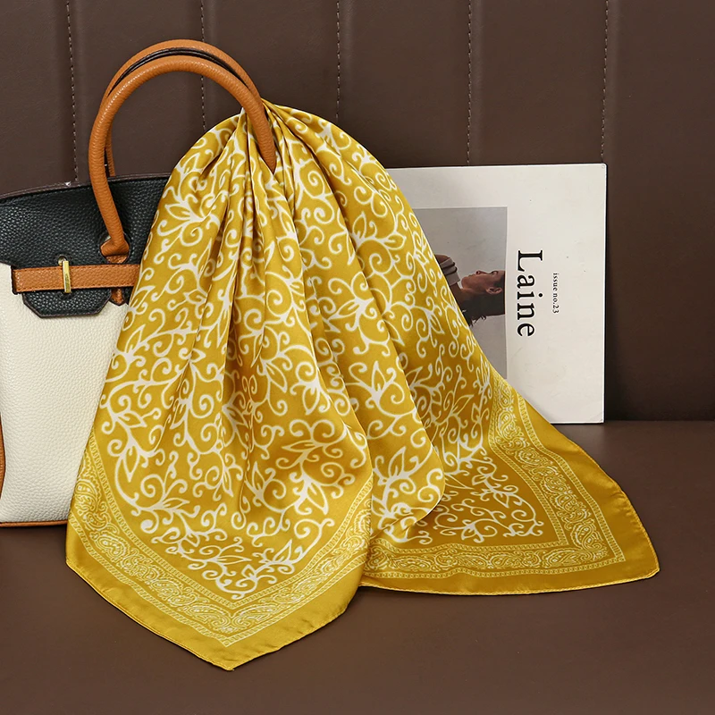 Luxury Brand Silk Square Floral Scarf Women Satin Neck Hair Tie Band Soft work neckerchife 2025 NEW Hijab Head Female Foulard