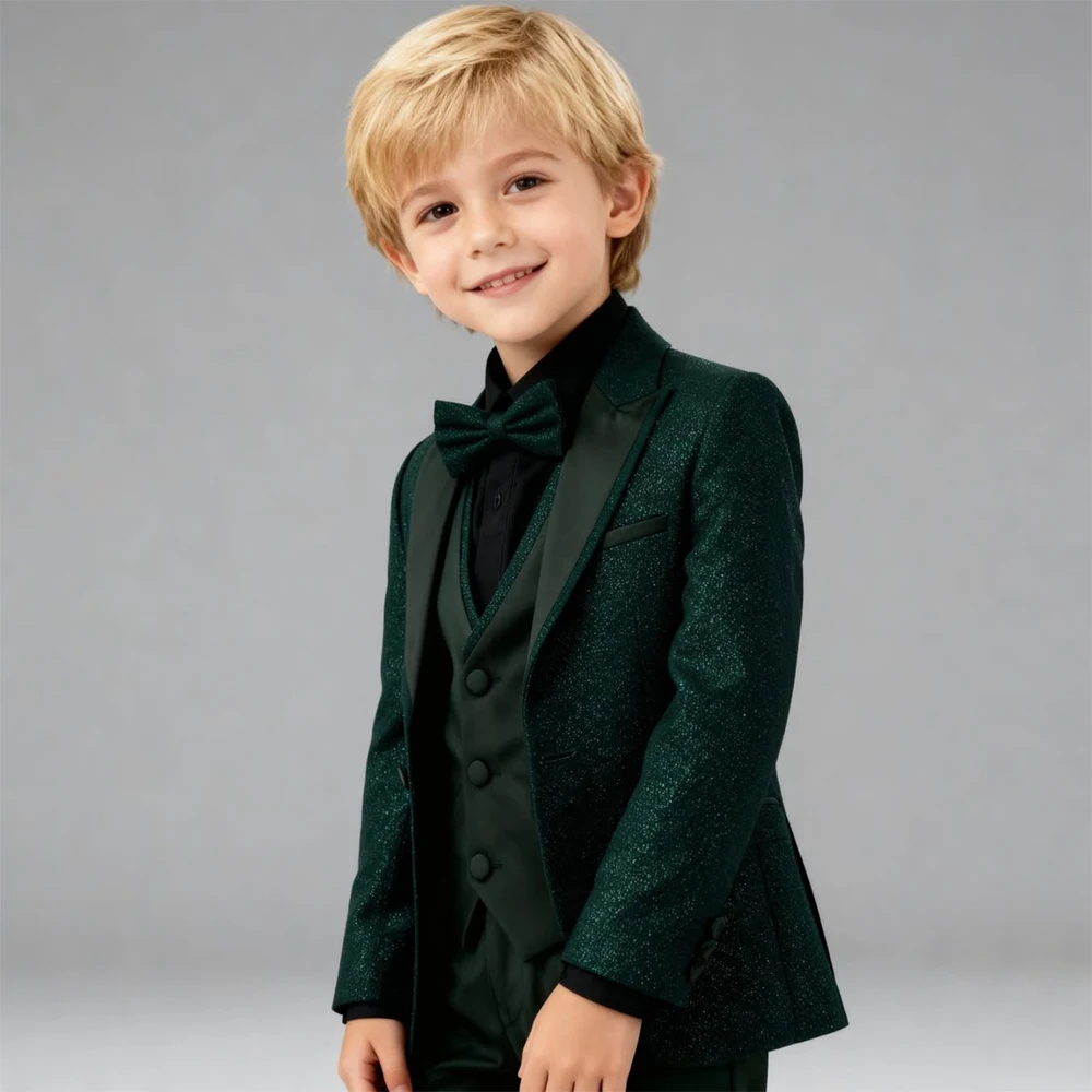 

Формальные свадебные костюмы для мальчиков, комплект из 3 предметов: пиджак, брюки, жилет, роскошный, с одной пуговицей, с острым лацканом, полный комплект, на заказ, детская одежда, костюм