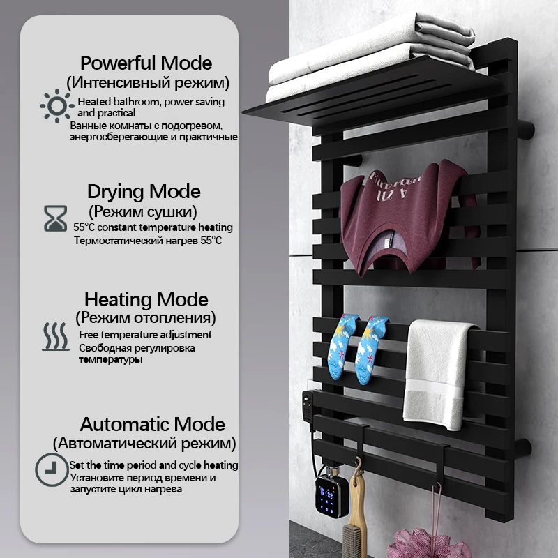 Imagem -02 - Banheiro Toalha do Radiador Elétrico Toalheiro Controle Inteligente Aquecido Secador de Toalha Função Wifi Toalheiro Toalha Aquecedor Preto Branco