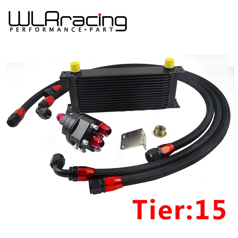 

Universal 15 Rows Engine Oil Cooler Aluminum Oil Filter Cooler Relocation Kit With 3 Pcs Braided Hose Line Accessories