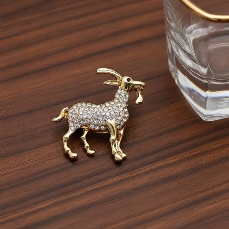 Lovely Goat Brooches For Women Unisex Rhinestone Beautiful Year Of The Sheep Animal Brooch Pin New Year Gifts