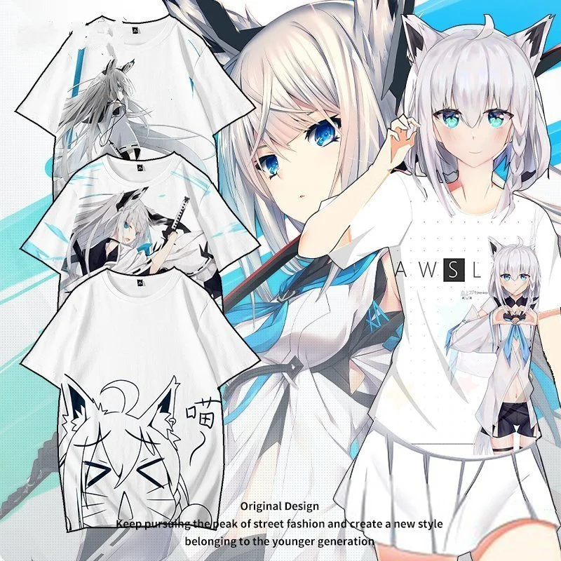 VTuber Shirakami Fubuki Anime Short Sleeve T-Shirt Casual Sweatshirt Adult COS Full Color Plus Size Fashion Clothes