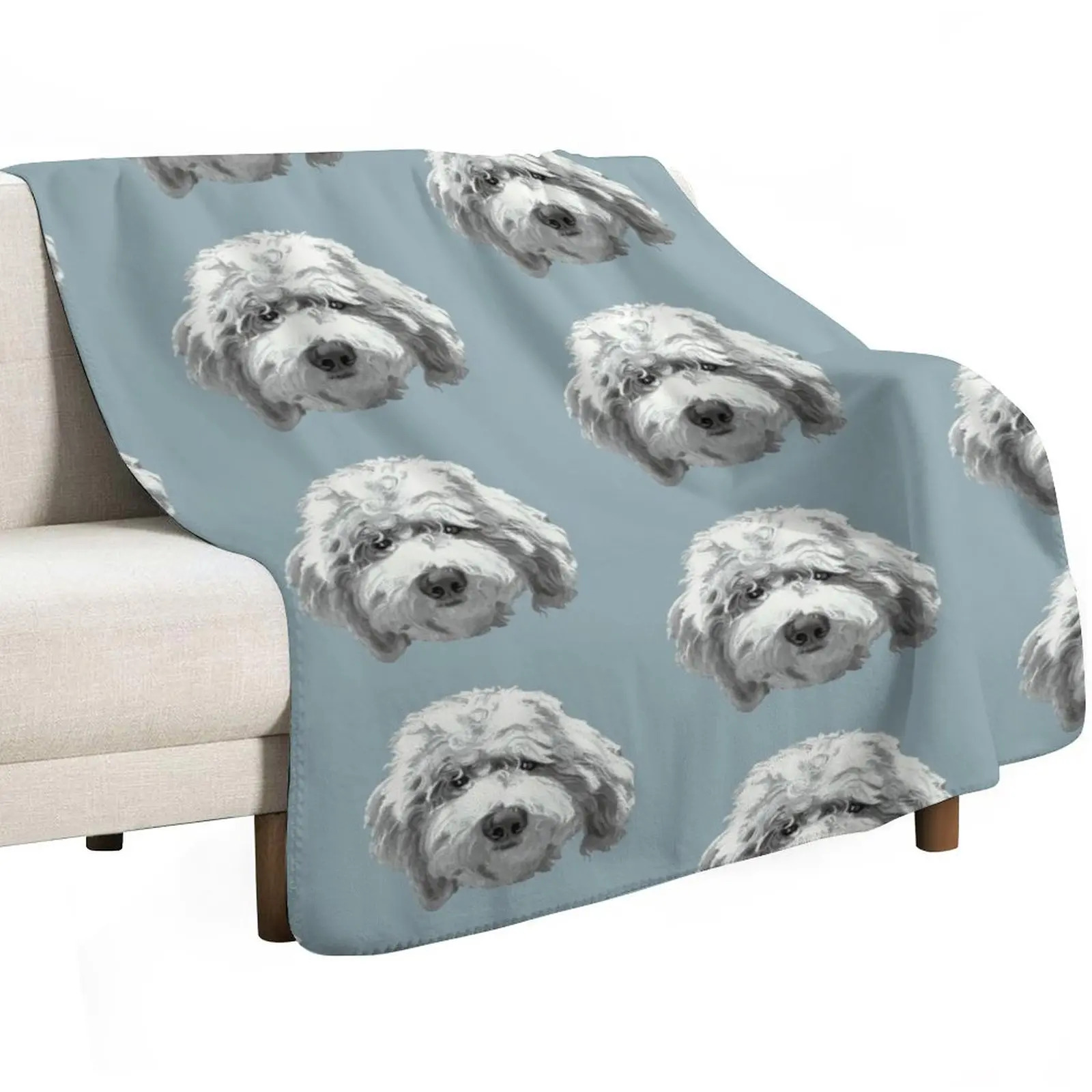 Lucky Labradoodle Face ~ Black and white Throw Blanket anime Baby Heavy funny gift Decorative Sofas Plush Blankets