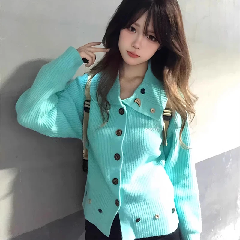 

Loose Knitted Blue Open Cardigan Women's Autumn Winter New Sle Korean Lazy Sle Soft Cozy Sweater Jaet Commute Sle