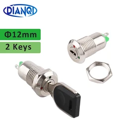 1pc 12mm Zinc Alloy Electronic Key Switch With 2 Keys ON OFF Phone Lock Security Power Button Tubular Terminals 2 Position 1A