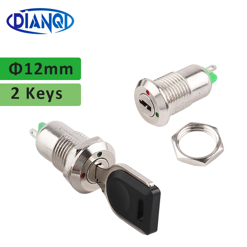 1szt 12mm Elektroniczny przełącznik kluczykowy ze stopu cynku z 2 kluczami ON OFF Blokada telefonu Bezpieczeństwo Przycisk zasilania Zaciski rurowe 2 pozycje 1A
