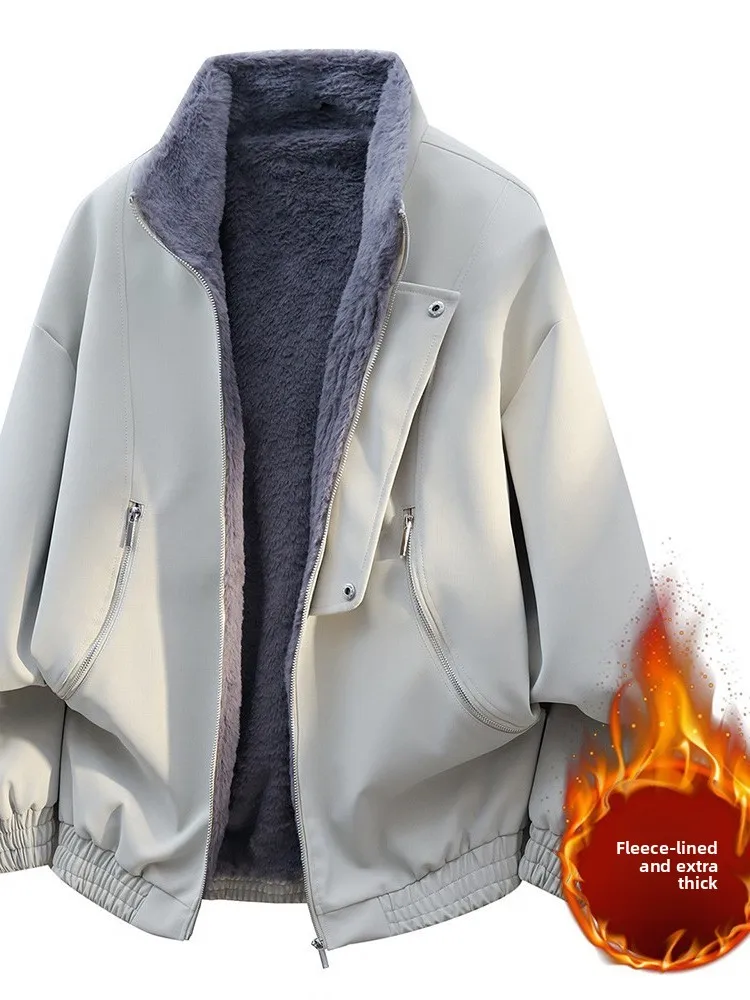 

Winter Thiened Fce Lined Cotton Jaet Men's Pure Color Stand Collar Faionable Cleanfit Outerwear Warm Casual Coat