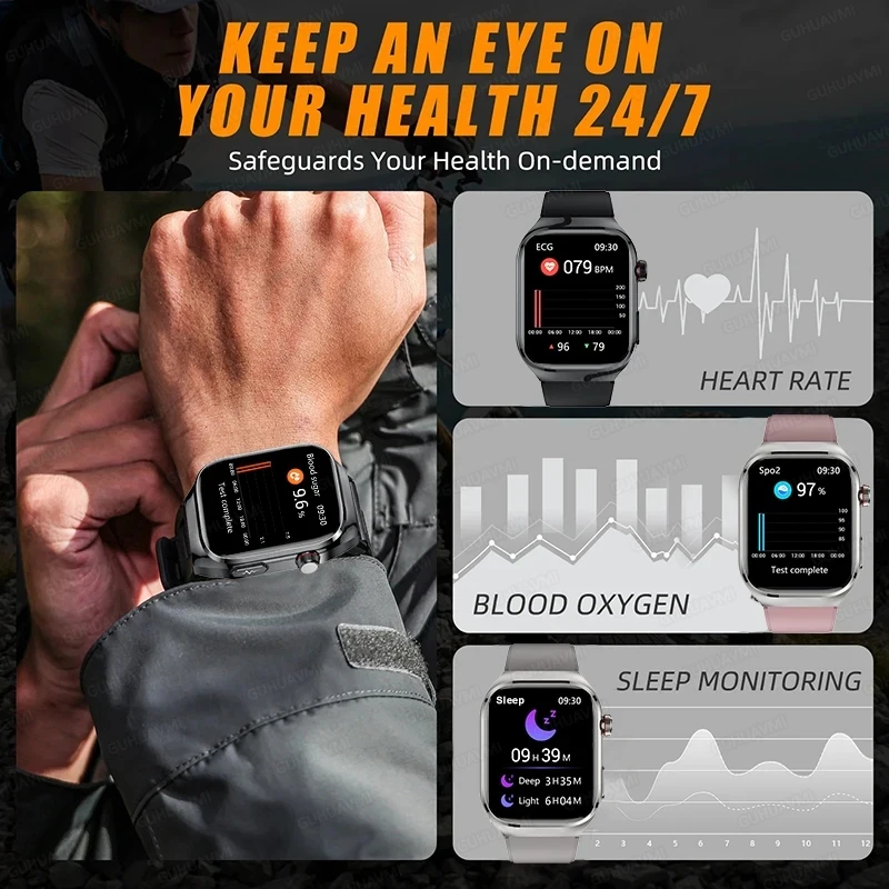 2024 neue 2,04 inche ai intelligente Gesundheits uhr EKG Blutzucker Blutfett Smartwatch Harnsäure Herzfrequenz überwachung Smartwatch