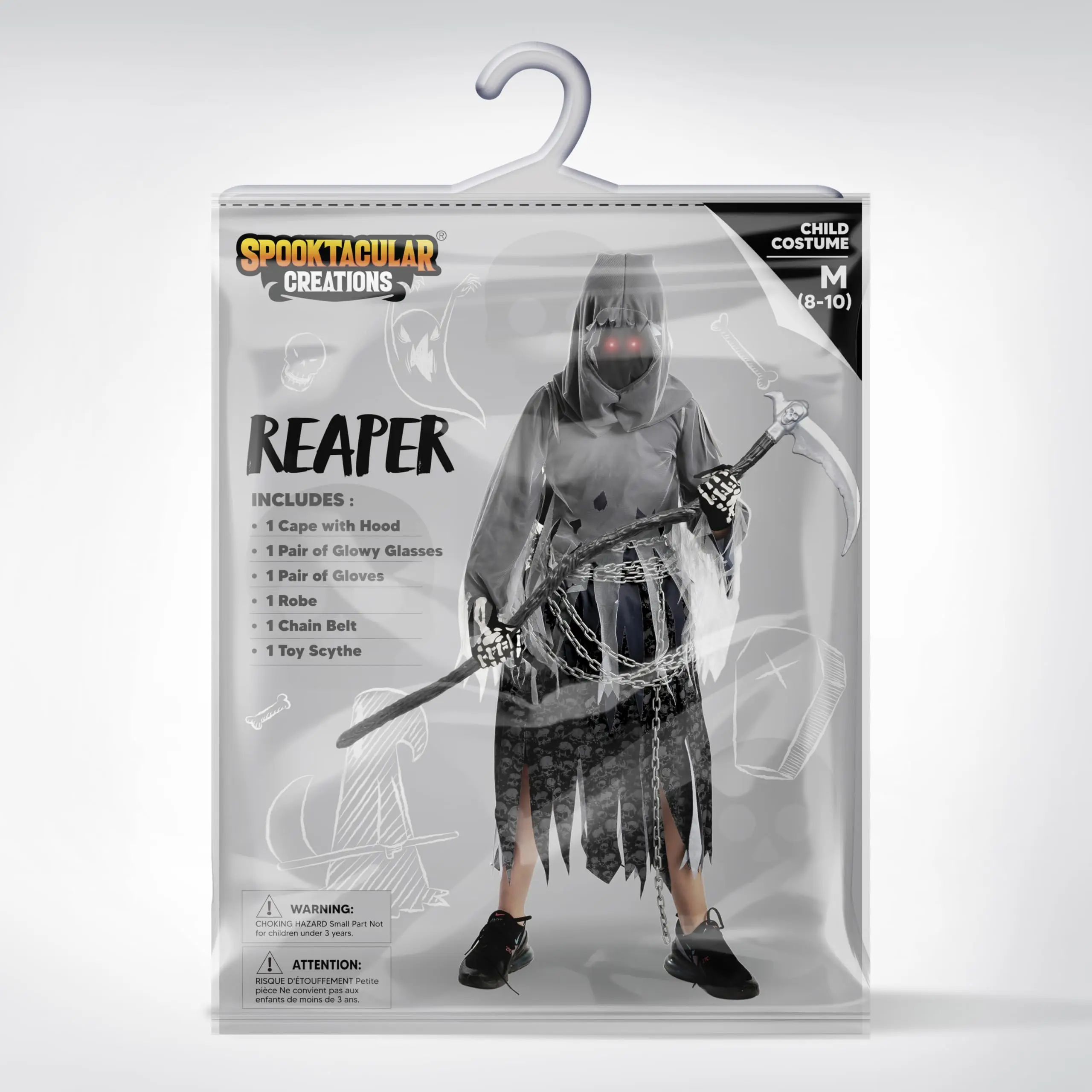 Spooktacular Creations Child Unisex Grim Reaper Costume, Halloween Costume with Glowing Red Eyes for Kids Trick-or-Treating