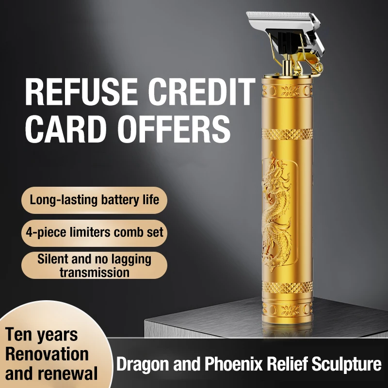 New Golden Dragon and Phoenix Pattern Hair Clipper, Hair Clipper, Electric Hair Clipper, Retro Carving Oil Head, Electric Push C