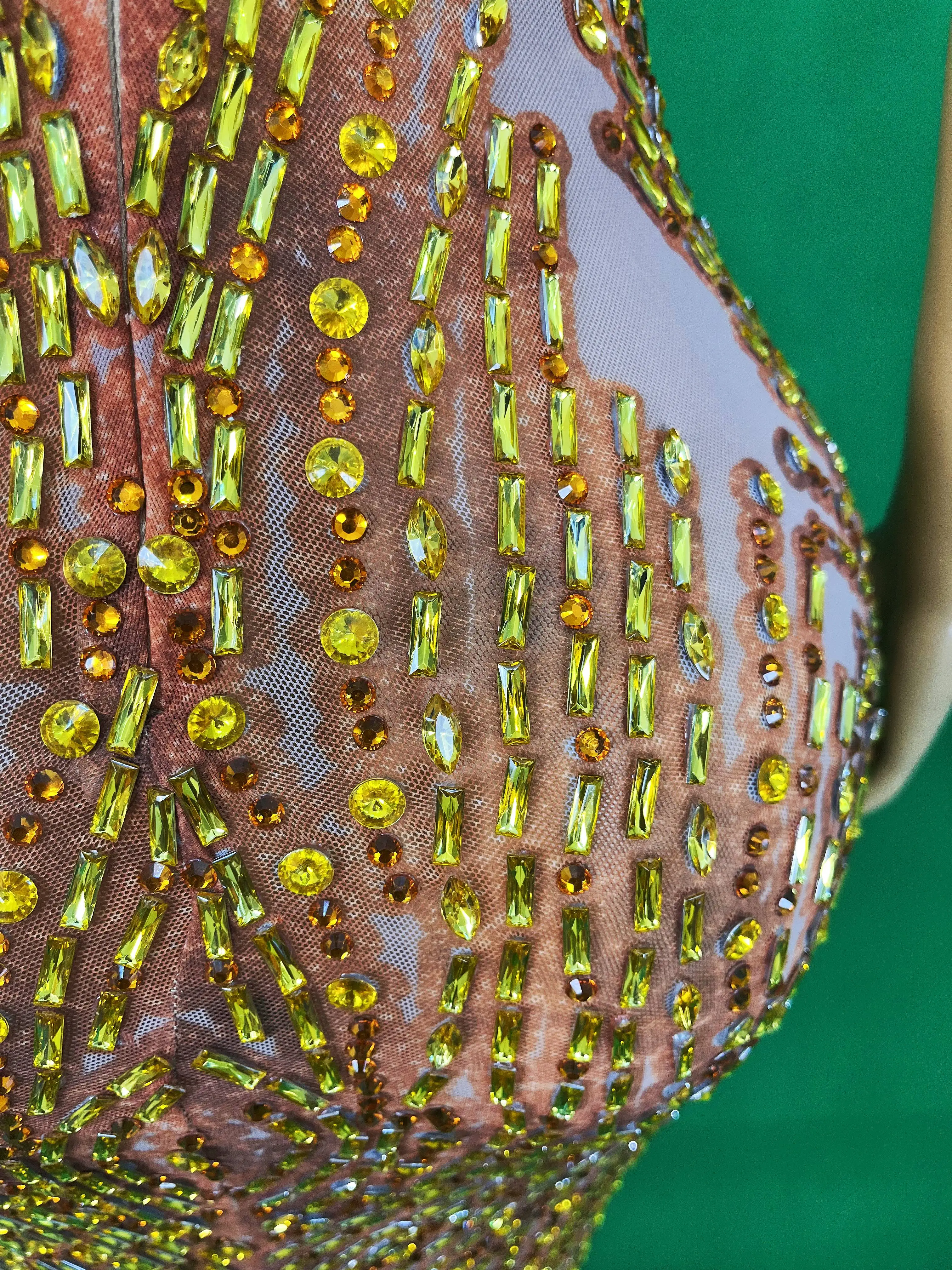 Wspaniała monochromatyczna pomarańczowa błyszcząca sukienka maxi z kryształkami na wieczorne przyjęcie koktajlowe, kostiumy sceniczne Lieyan