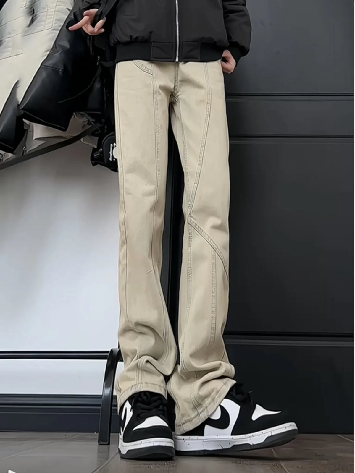 

Cleanfit American High Street Yellow Mud Color Straight Leg Men's Denim Jeans Autumn Winter Workwear Waed out Sle